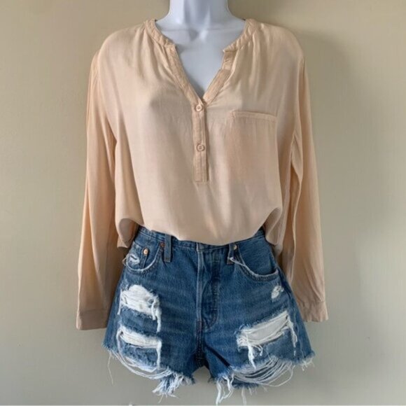 Anthropologie Lush Women’s Button Blouse Top 3/4 Length Sleeve Peach Pink Small - Picture 8 of 16